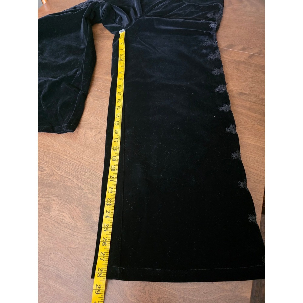 Commense Black Velvet Wide Leg Pants Sheer Lace Side Panel High Rise Large NEW - Picture 8 of 16